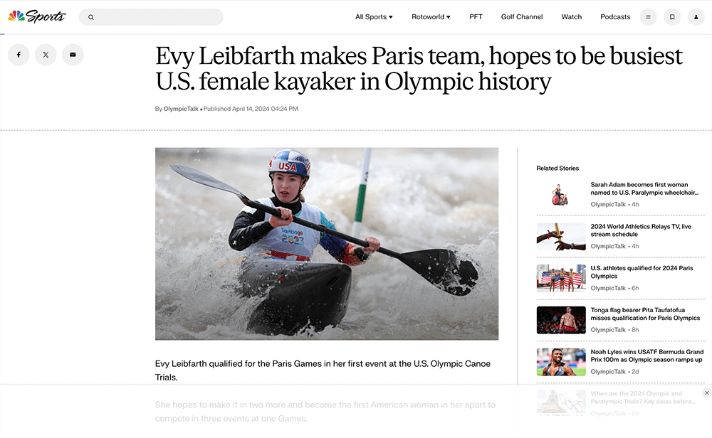 Evy Leibfarth NBC Sports article